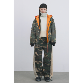 GOODBAI 916 迷彩撞色连帽加厚花边口袋外套