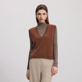 【无袖V领羊绒马甲】羊绒世家24年秋冬新品女士100%山羊绒背心小外套