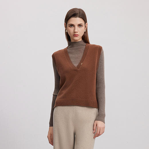 【无袖V领羊绒马甲】羊绒世家24年秋冬新品女士100%山羊绒背心小外套 商品图0