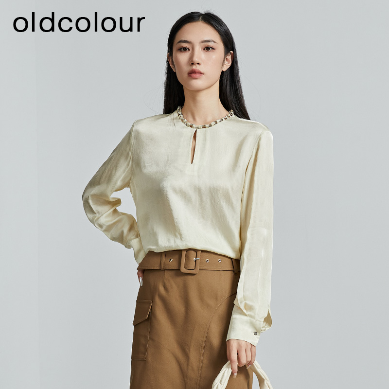 oldcolour秋季新款时尚气质通勤圆领装饰长袖套头衫女P330106A1