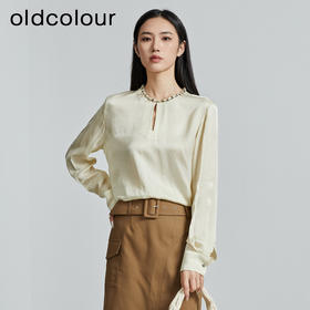 oldcolour秋季新款时尚气质通勤圆领装饰长袖套头衫女P330106A1