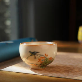 问鼎松涛彩绘哥窑浮白杯（芦苇鸟）雪羽杯（年年有鱼）寒云杯（瓜熟蒂落）梅竞杯（龙鱼沧海）（缺货）