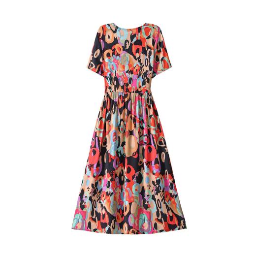 HS-01新款气质洋气年轻款棉绸连衣裙女夏季碎花妈妈显瘦人造棉裙子外穿 商品图4