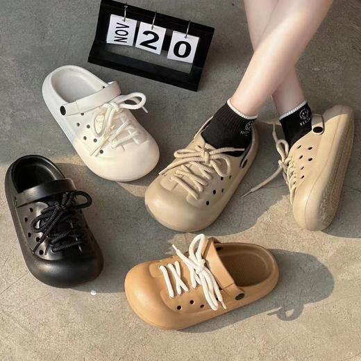 EVA洞洞鞋女夏秋季外穿防滑厚底包头透气系带休闲女式凉拖鞋现货 商品图3