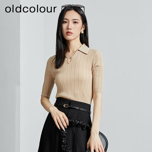 oldcolour春秋季新款时尚复古通勤修身显瘦中袖针织打底衫P310504A1 商品图0