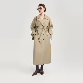 lost in echo2024秋季新款高级双排扣插肩袖卡其风衣外套长款女