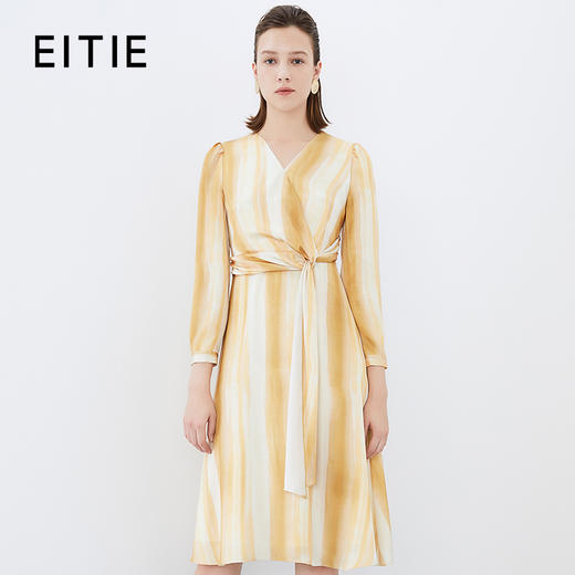EITIE爱特爱秋季新时尚撞色V领收腰A字连衣裙女7507231 商品图0
