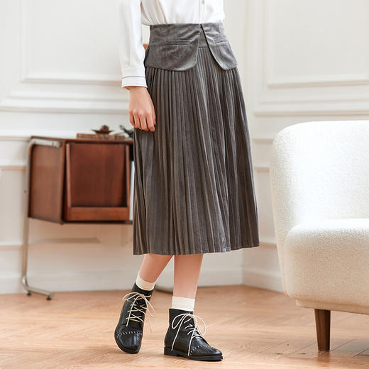 Famecoco范可儿小众丝绒百褶半身裙女FAB8HA029 商品图3