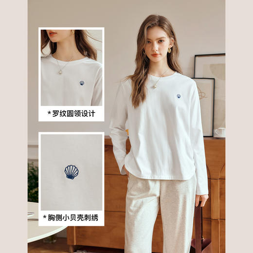 
OLrain欧芮儿纯棉白色长袖T恤女秋季2024年新款圆领刺绣休闲上衣 商品图2