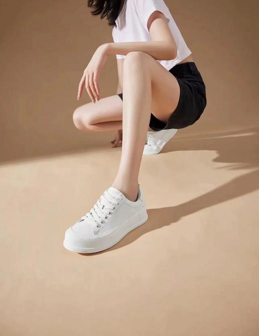 洛诗琳夏季新款进口意大利小牛皮舒适厚底牛皮小白鞋0153 商品图2