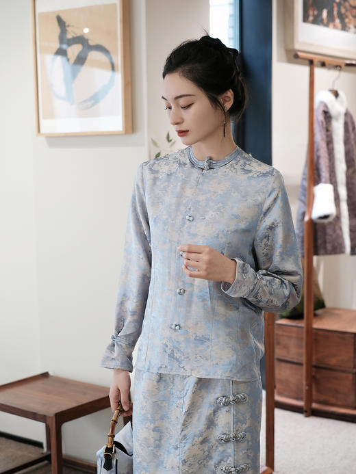 盛唐牡丹 |真丝提花女上衣&串珠琵琶扣半裙套装 商品图9