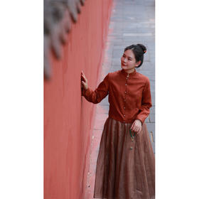 【抖音专属】套装（立领短款衬衫23710118B-福色+纱半裙19806096-福色）