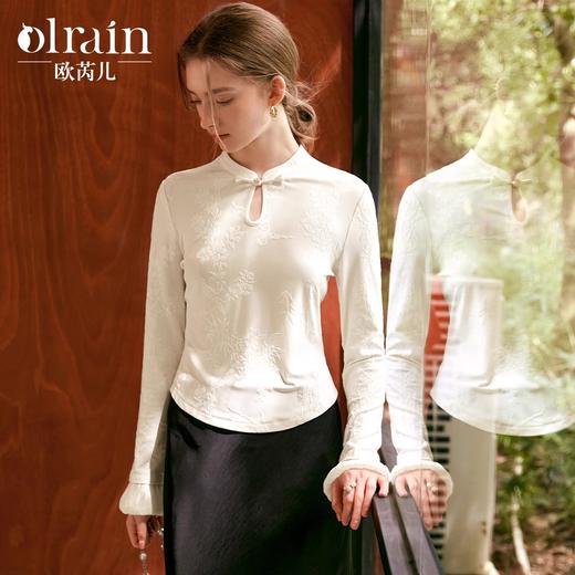 OLrain欧芮儿中国风长袖T恤女秋季2024年新款设计感精致显瘦上衣 商品图0