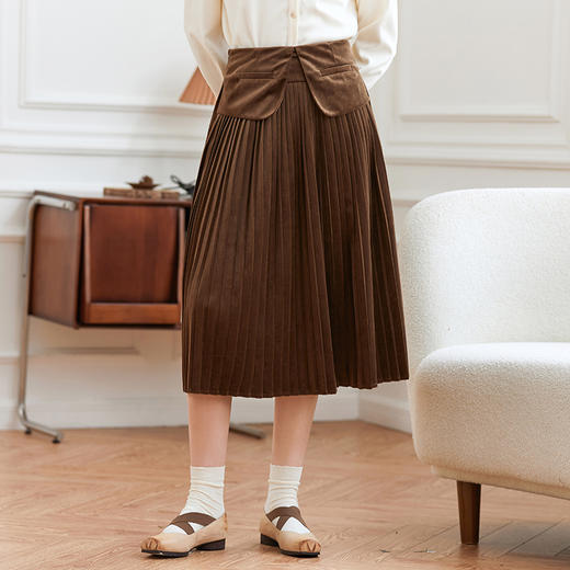 Famecoco范可儿小众丝绒百褶半身裙女FAB8HA029 商品图1