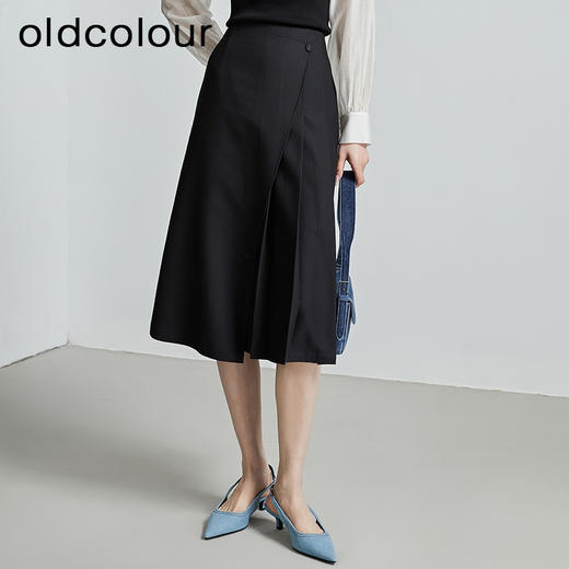 oldcolour春秋季新款时尚A字半身裙不规则设计感中长裙女P330601A1 商品图0