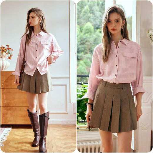 
OLrain欧芮儿条纹长袖衬衫女秋季2024年新款通勤气质显瘦百搭衬衣 商品图1