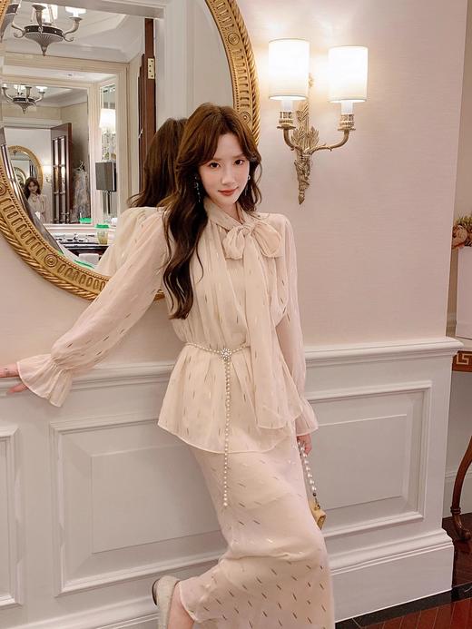 张心子【鎏金岁月】烫金法式女神范御姐雪纺套装女秋装裙子两件套 U2408033 商品图6