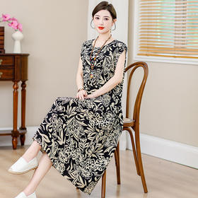 HS-769棉绸夏装连衣裙大码女装200斤宽松人造棉无袖新款裙子