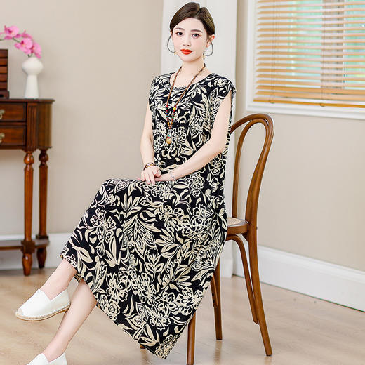 HS-769棉绸夏装连衣裙大码女装200斤宽松人造棉无袖新款裙子 商品图0