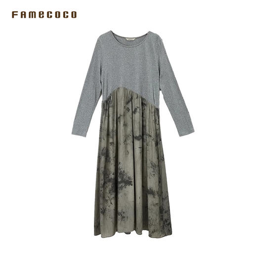 Famecoco范可儿连衣裙设计感不规则印染撞色拼接女装长裙FAB6FA017 商品图4