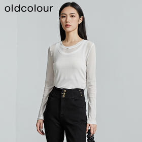 oldcolour秋季新款圆领长袖T恤女修身防晒纯色打底衫女P330201A1