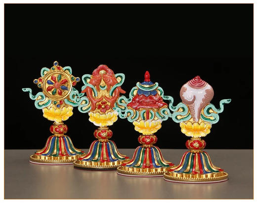 天语龙吟迷你款黄铜彩绘八吉祥摆件藏式吉祥八宝 商品图7