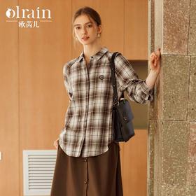 
OLrain欧芮儿法式格子长袖衬衫女早秋2024年新款通勤字刺绣上衣