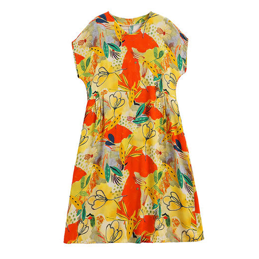 HS-318yx棉绸连衣裙女夏装人造棉短袖大码印花长裙子 商品图4