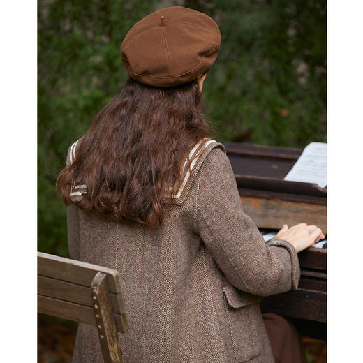 Famecoco学院风海军领刺绣双面呢大衣女冬FAB8AR031 商品图2