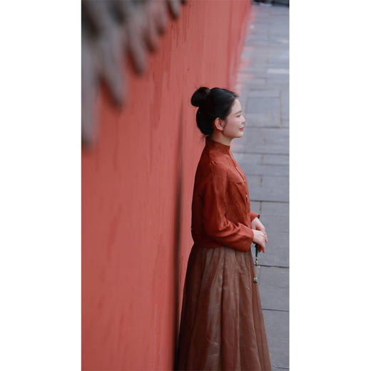 【抖音专属】套装（立领短款衬衫23710118B-福色+纱半裙19806096-福色） 商品图3