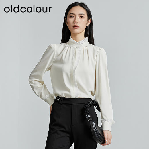 oldcolour秋季新款百搭立领时尚职业通勤长袖衬衫女P340105A1 商品图0