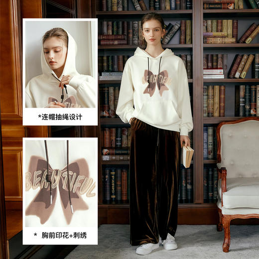 OLrain欧芮儿杏色套头连帽卫衣女秋季2024年新款宽松休闲减龄上衣 商品图2