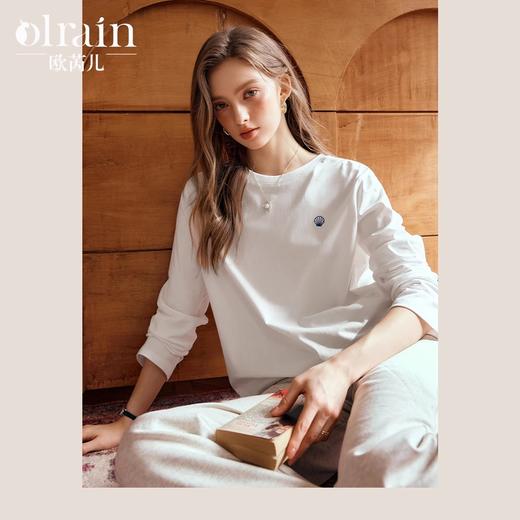 
OLrain欧芮儿纯棉白色长袖T恤女秋季2024年新款圆领刺绣休闲上衣 商品图0