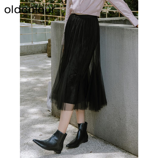 oldcolour春秋季新款通勤风时尚网纱百褶设计感半身裙女P320608A1 商品图4