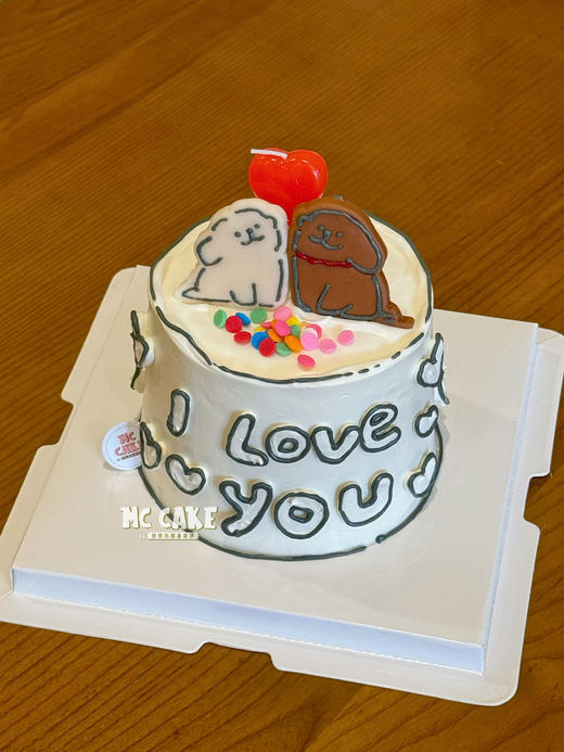 七夕|线条小狗贴贴情侣蛋糕（包含原图爱心蜡烛） 商品图2