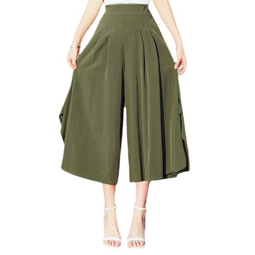 HS-2009j金康旺夏季新款纯色棉绸裙裤女人造棉九分阔腿裤女松紧高腰舞裤大脚甩裤 商品图4