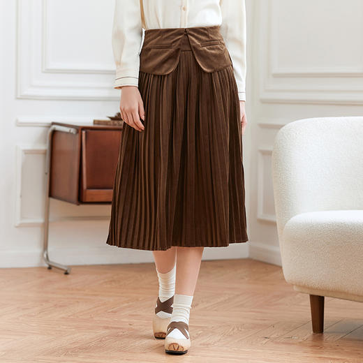 Famecoco范可儿小众丝绒百褶半身裙女FAB8HA029 商品图0