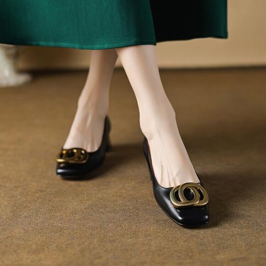 【预售5天】真皮法式气质方头软皮高跟鞋职业工作鞋粗跟仙女夏季单鞋女HBXZ&F-010 商品图1