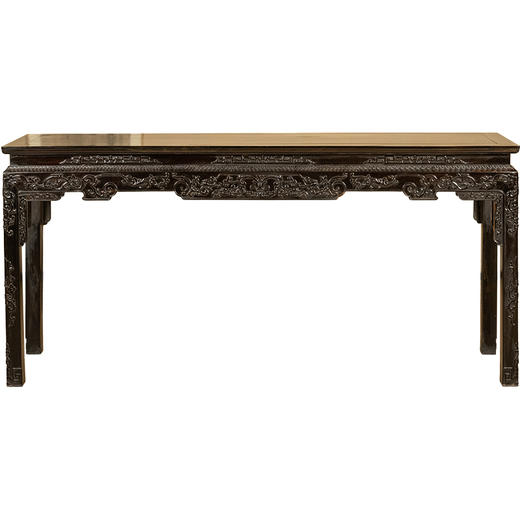 二十世纪 红木束腰马蹄腿花卉纹条桌 商品图5