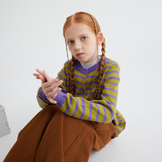 【亲肤全棉】儿童撞色条纹开衫毛衣 PQMY2411 商品图3