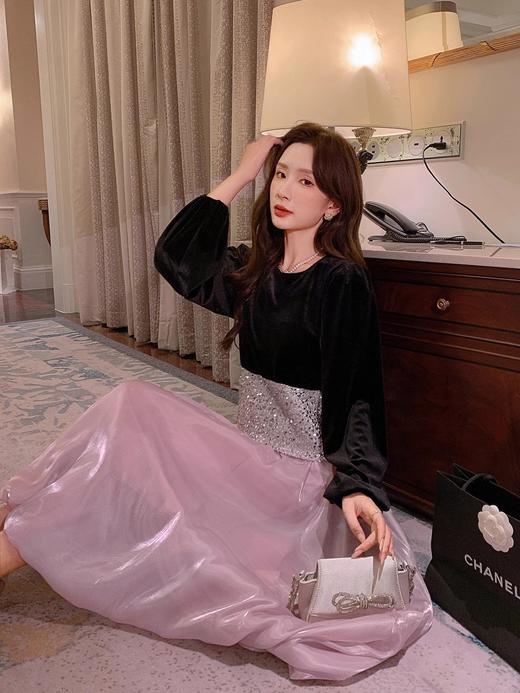 张心子【黑天鹅】气质御姐范丝绒亮片上衣女秋装新款高级感穿搭潮 U2408016 商品图8