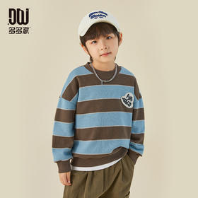 【件件底价，童装双倍积分】多多家男童卫衣条纹圆领儿童上衣2024春秋新款刺绣套头中大童春装9164
