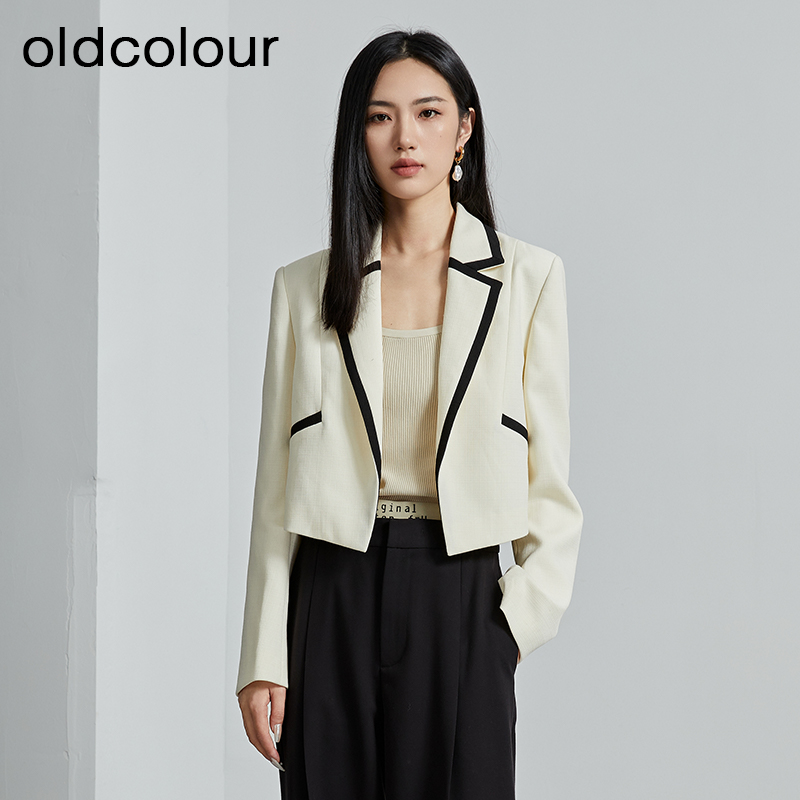 oldcolour秋季新款短款西装外套撞色休闲简约设计感上衣P320409A1
