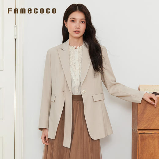 Famecoco范可儿西装外套翻领不对称设计职业风通勤风女装FAB6AW015 商品图2