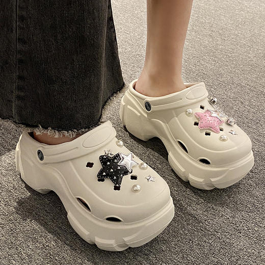 厚底洞洞鞋女夏季24新款外穿增高防滑踩屎感沙滩包头学生拖鞋卡通 商品图3