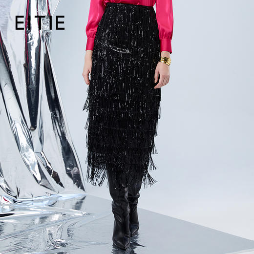 EITIE爱特爱秋季新款时尚流苏包臀显瘦高腰半身裙女7506211 商品图0
