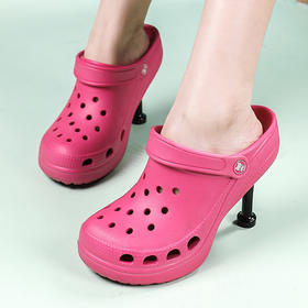 跨境高跟女士拖鞋洞洞鞋批发2022夏季新款两穿高跟鞋增高拖鞋凉鞋