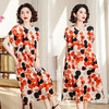 HS-318yx棉绸连衣裙女夏装人造棉短袖大码印花长裙子 商品缩略图3