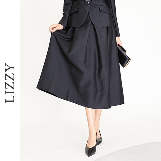 LIZZY早秋新款法式优雅休闲通勤高腰百搭大摆半身裙8089 商品图0