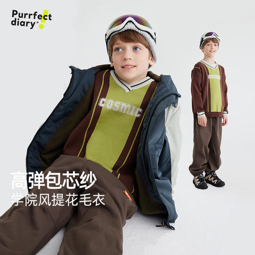 【咕噜日记】【高弹包芯纱】儿童美式复古V领毛衣 PQMY2409 商品图0